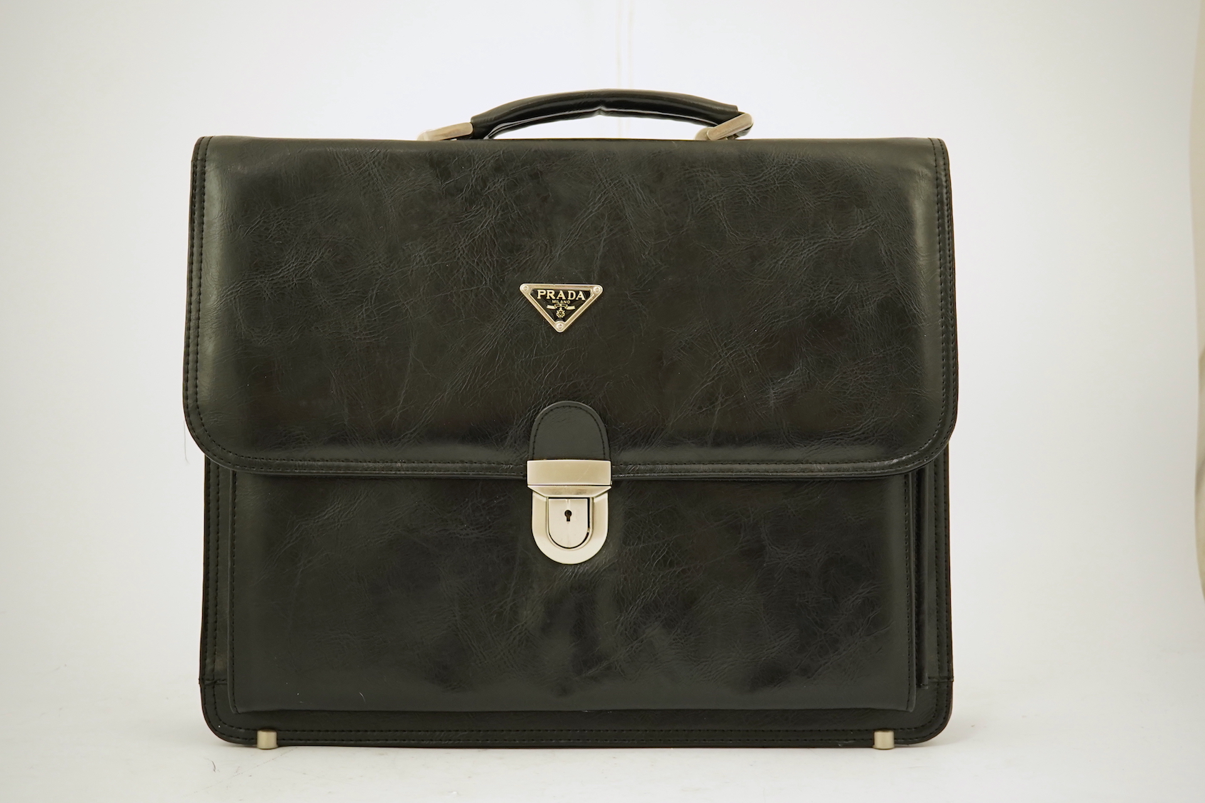 A Prada vintage black leather briefcase